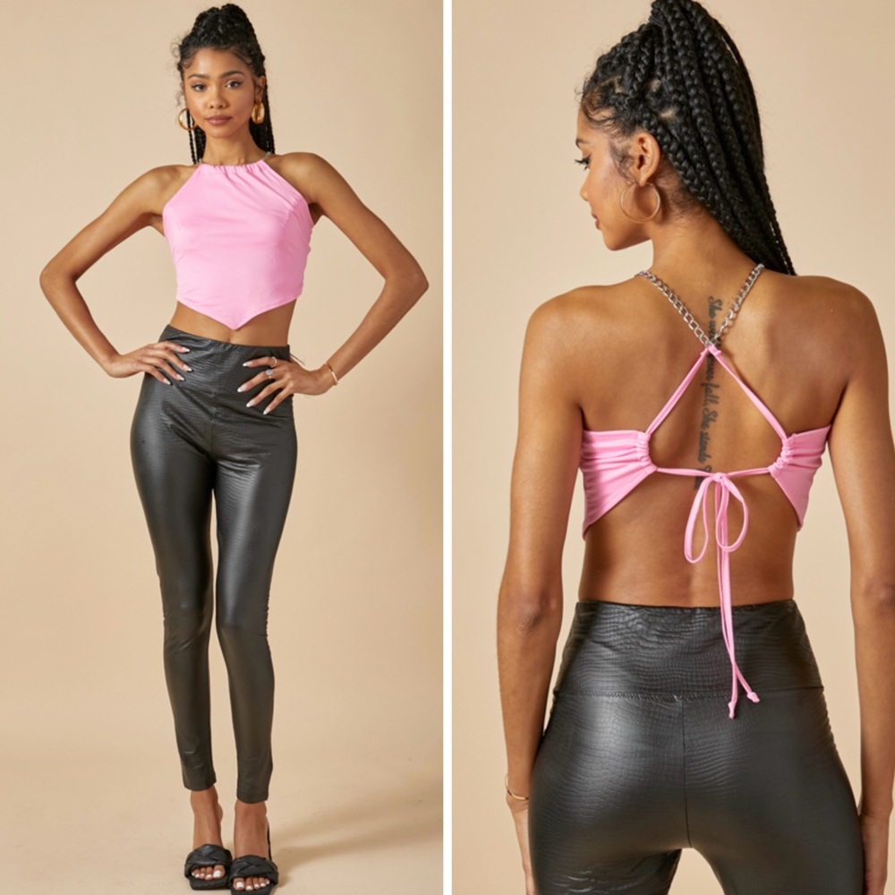 Pink Halter Chain style Crop Top